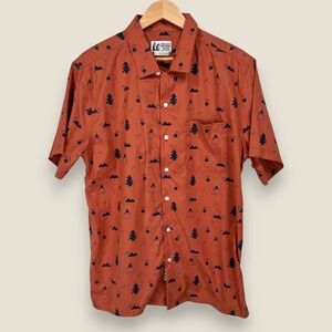 Marmot Mountain Works Short Sleeve Button Shirt Men Large Orange Tree Print AOP